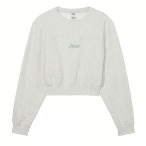 PINK Ivy Cropped Campus Fleece Crewneck Sweatshirt Embroidered Floral Logo M